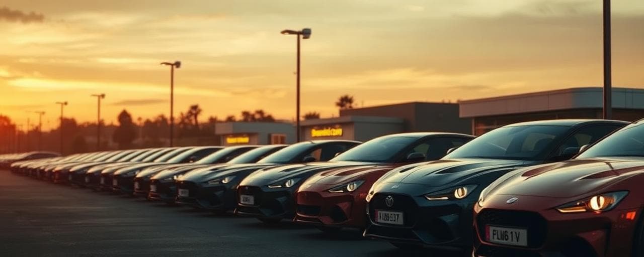 Dealership lot at golden hour